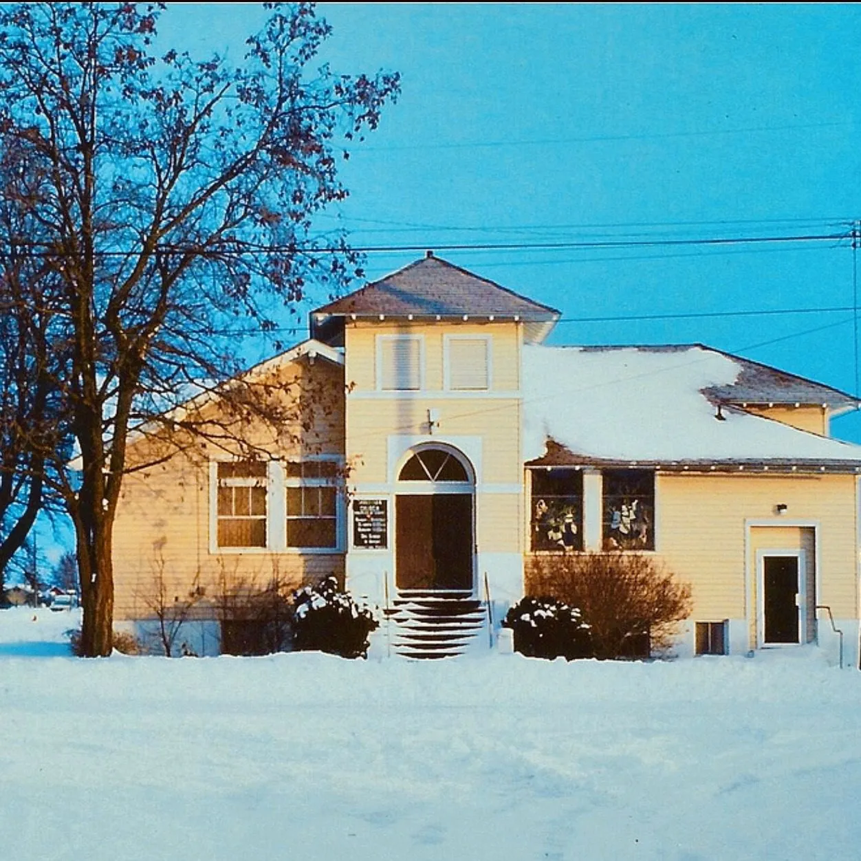 Creston Christian Church building in winter