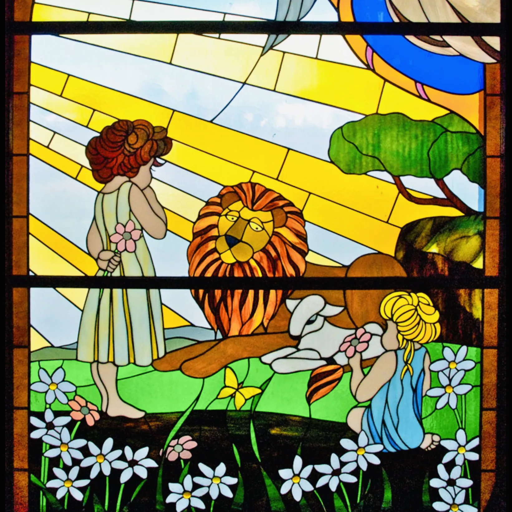 Stained glass window inside Creston Christian Church